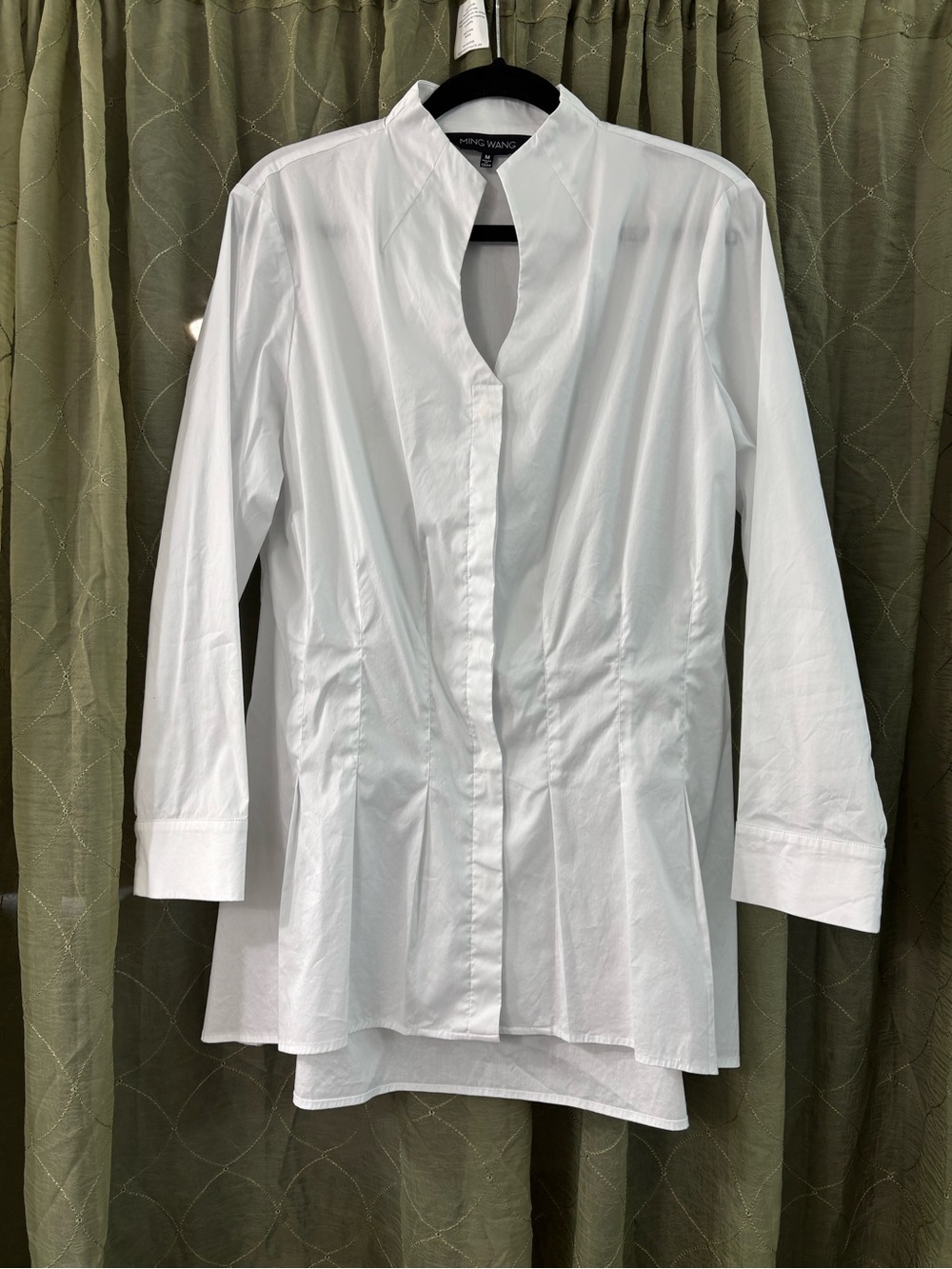 Ming Wang White Long Sleeve Keyhole Button-Front Blouse